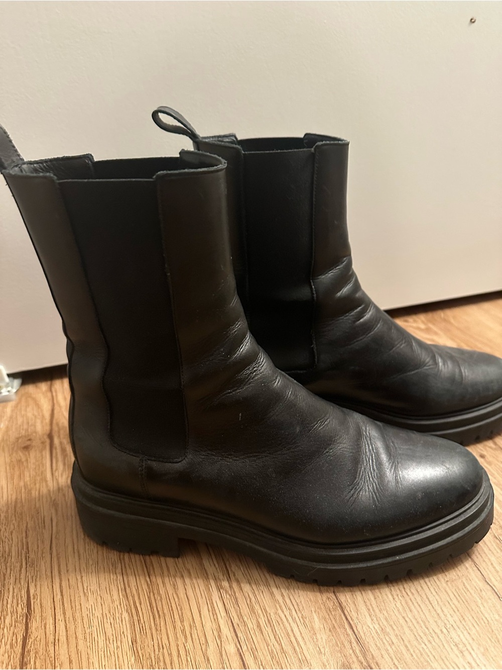 ba&sh Black Leather Combat Moto Boots
